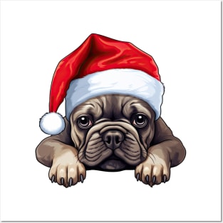 Christmas Peeking French Bulldog Posters and Art